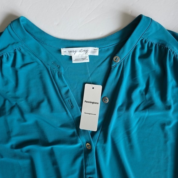NWT Penningtons Women's Teal Blue Sleeveless Button Front Shirtdress 2X - Picture 4 of 15